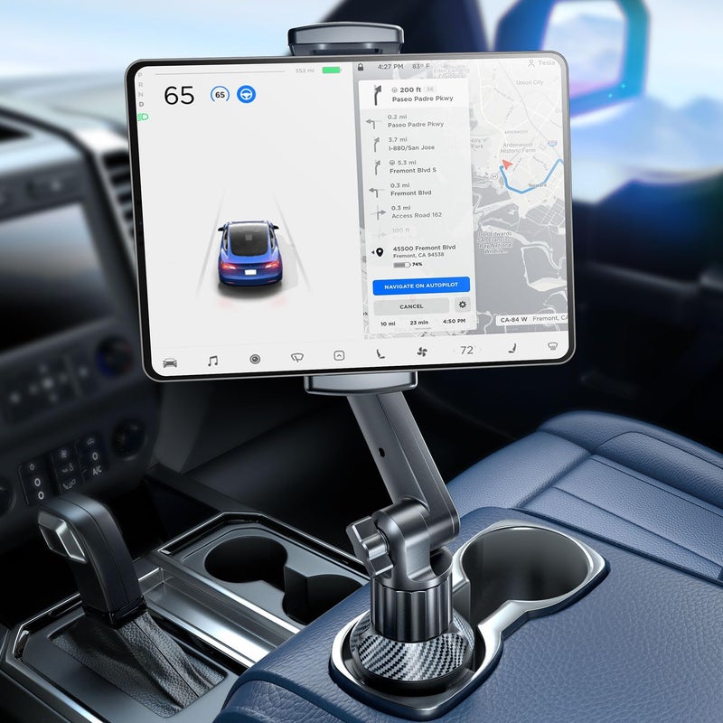 eSamcore حامل جهاز لوحي eSamcore للسيارة، لحامل كوب iPad مع عمق 1.57" ومشبك كبير بارتفاع 15" قابل للتعديل لحامل الأجهزة اللوحية للهواتف المحمولة من 6" إلى 12.9"، ملحقات السفر للآيفون والآيباد. - Image 1